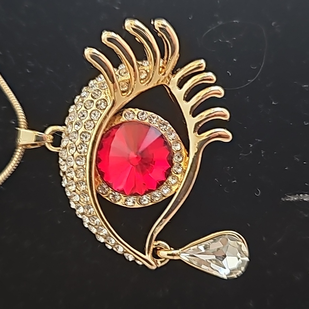 Crystal Tear Drop Evil Eye Statement Necklace - Picture 3 of 17